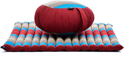Leewadee Meditation Cushion Set – 1 Round Zafu Meditation Pillow and 1 Square Roll-Up Zabuton Meditation Mat, Pillows Bundle Filled with Kapok