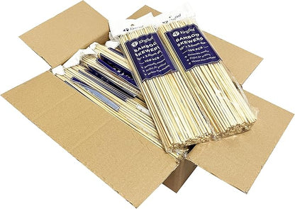 1600 Count | KingSeal Natural Bamboo Wood Grilling Skewers, 10 Inches x 3.0mm Diamter, for Shish Kebabs, BBQ, and Fruit Arrangements, Bulk Pack - 16 Packs x 100 Skewers