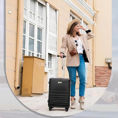 20 Inch Hardside Carry On Luggage with Spinner Wheels, Airline Approved 22x14x9 Carry-On Luggage with Front Pocket (Black)