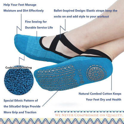 Ozaiic Yoga Socks for Women Non-Slip Grips & Straps, Ideal for Pilates, Pure Barre, Ballet, Dance, Barefoot Workout