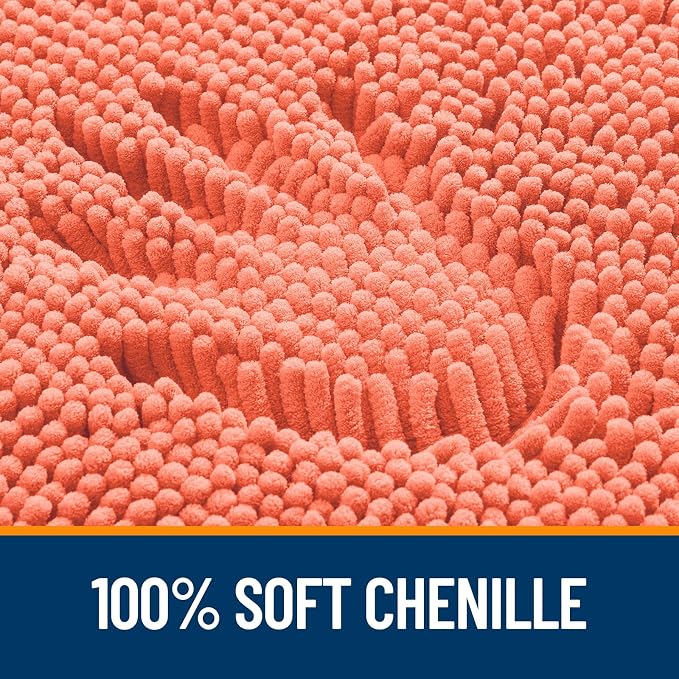OLANLY Bathroom Rugs 36x24, Extra Soft Absorbent Chenille Bath Rugs, Rubber Backing Quick Dry, Machine Washable Bath Mats for Bathroom Floor, Tub and Shower, Home Decor Accessories, Coral