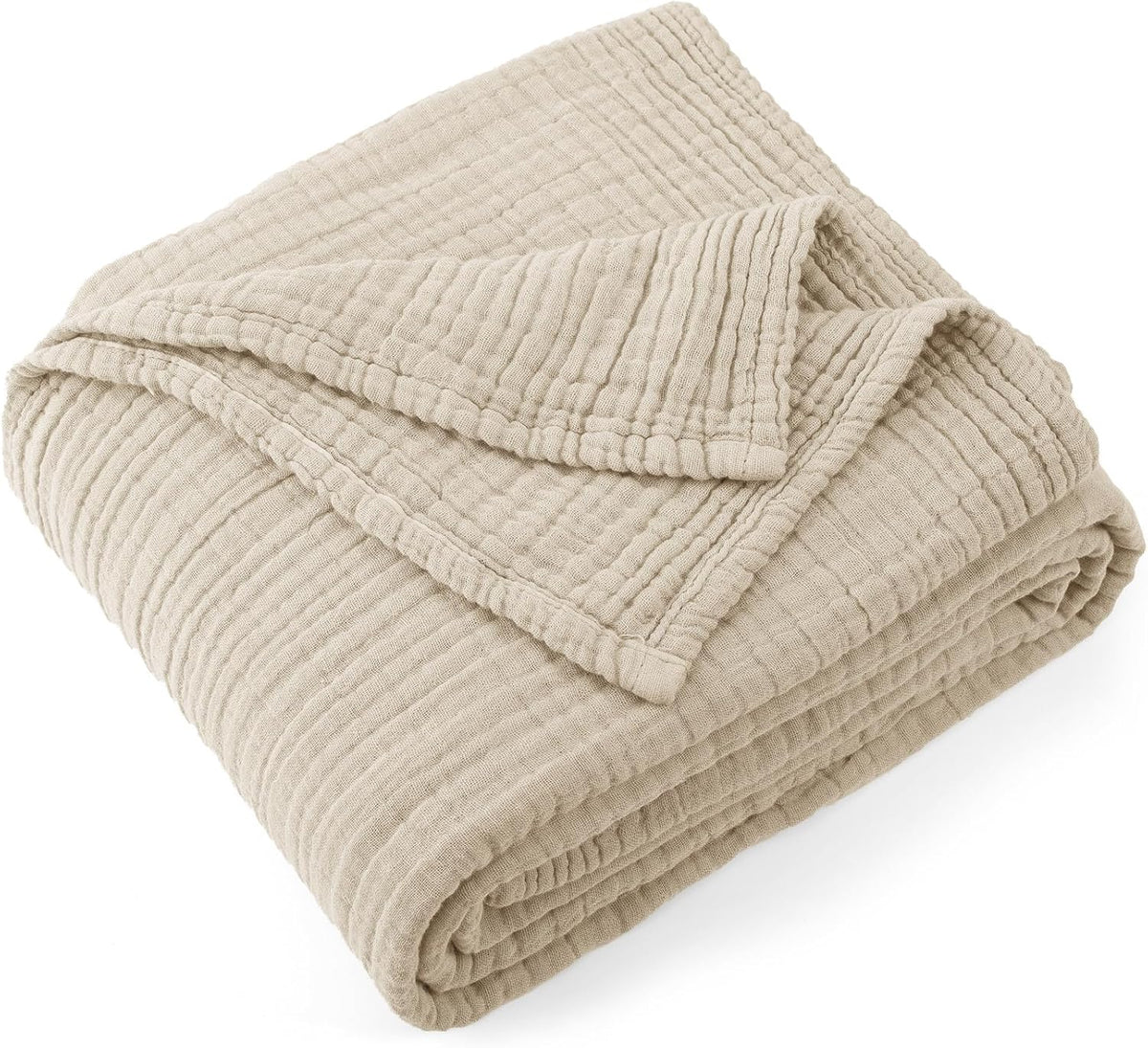 Carriediosa 100% Cotton Muslin Throw Blanket 66" X 90" Twin XL Size，4-Layers Summer Gauze Throws for Bed Couch，Soft Lightweight Breathable Linen Blankets Bedspread for Adults All Season，Khaki
