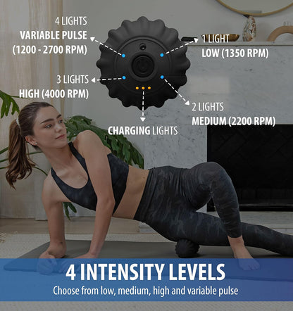 Zyllion Vibrating Peanut Massage Ball with 4 Modes - Cordless Rechargeable Electric Deep Tissue Massager Roller for Muscle Pain Relief, Black, ZMA-30