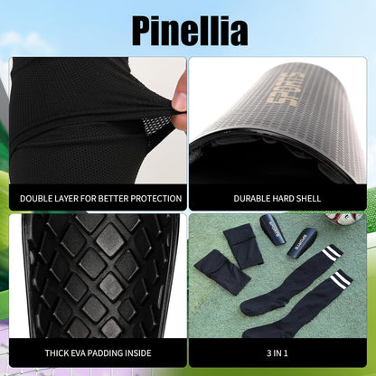 Soccer Shin Guards for Kids Youth Adults - Shin Pads and Sleeves Set with Optimized Insert Pocket for Boys Girls Men Women for Football Games - Protective Soccer Equipment(3 in 1)