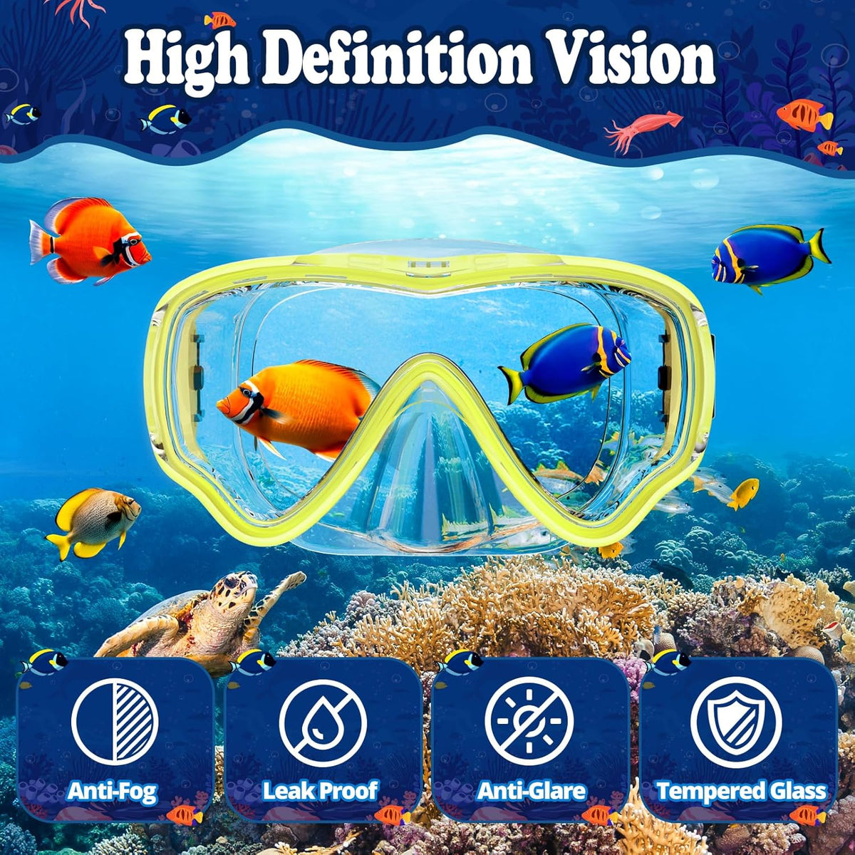U PHITNIS Kids Snorkel Set for Age 4-14 - Dry Top Snorkeling Gear for Kids Junior & Youth - Childs Diving Mask with Big Eyes for Boys Girls - Anti-Fog Snorkeling Mask and Snorkel Set