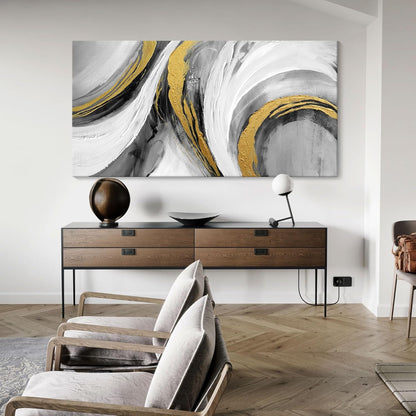 Abstract Bedroom Wall Art - Black and White Grey Abstract Gold Foil Hand Painted Texture Modern Canvas paintings for Living Room Kitchen Hallway Office Wall Decor 20x40 IN