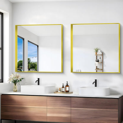 Gold Bathroom Mirror, 30x30 Inch Rectangular Framed Mirror, Large Wall Mounted Bathroom Vanity Mirror Over Sink for Bedroom,Restroom, Living Room, Hangs Vertically or Horizontally