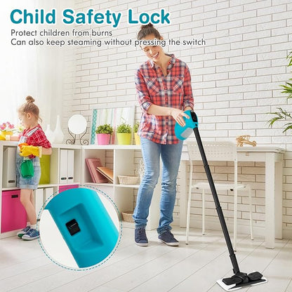 COSTWAY Handheld MultiPurpose Steam Cleaner with 17 Pieces, 350ml Large Capacity Steam Mop Continuous Fill water, Portable Chemical-Free Steamer for Home Use, Floors, Windows, 1400W, Blue