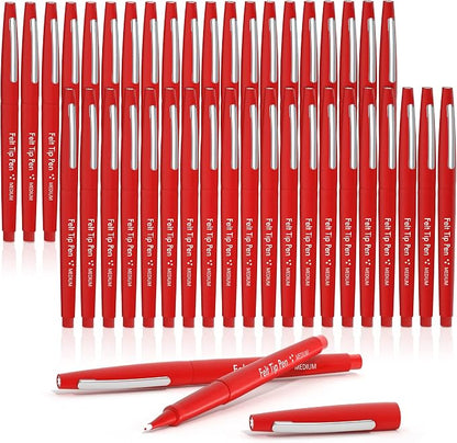 Lelix Felt Tip Pens, 40 Red Pack, 0.7mm Medium Point, Felt Tip Markers Pens for Journaling, Writing, Note Taking, Planner, Perfect for School Office and Art Supplies