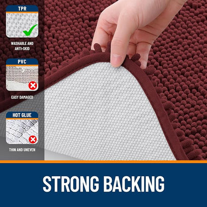 OLANLY Bathroom Runner Rugs 47x24, Soft Absorbent Chenille Bath Rugs, Rubber Backing Quick Dry, Machine Washable Long Bath Mats for Bathroom, Tub and Shower, Home Decor Accessories, Andorra Red-Brown