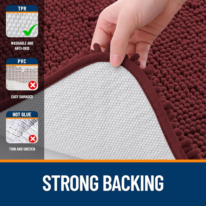 OLANLY Bathroom Runner Rugs 47x20, Soft Absorbent Chenille Bath Rugs, Rubber Backing Quick Dry, Machine Washable Long Bath Mats for Bathroom, Tub and Shower, Home Decor Accessories, Andorra Red-Brown