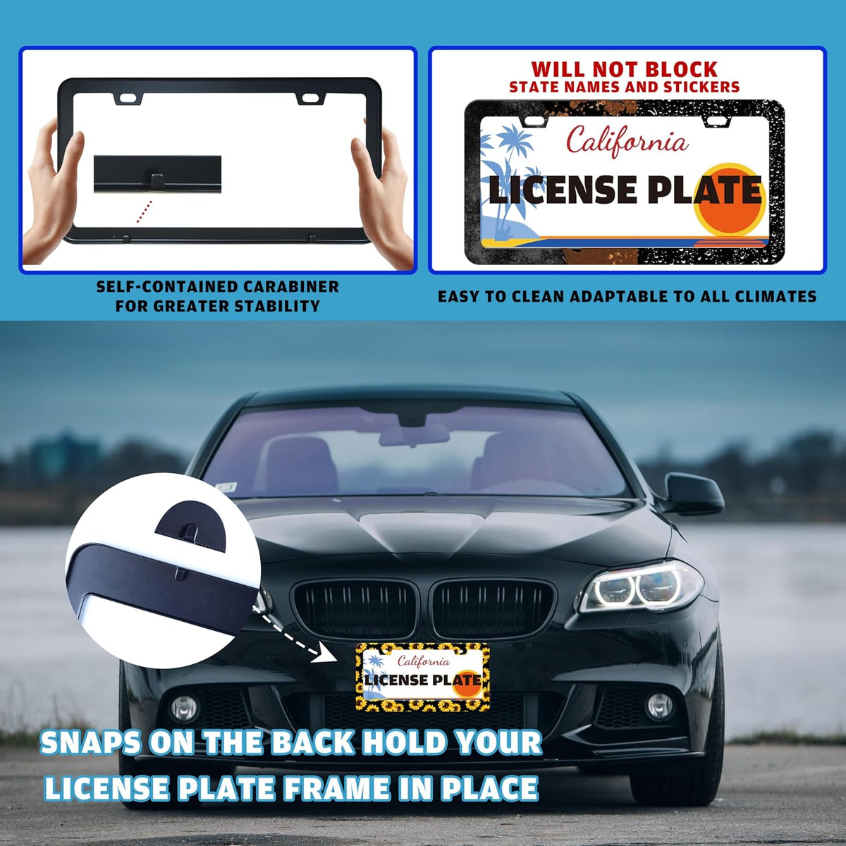 Sunflowers License Plate Frame Yellow Flowers Stainless Steel License Plate Holder for Front or Rear Car Tags Funny for Car Decoration Accessories with Screws 6.3 X 12.2 in for Women Men