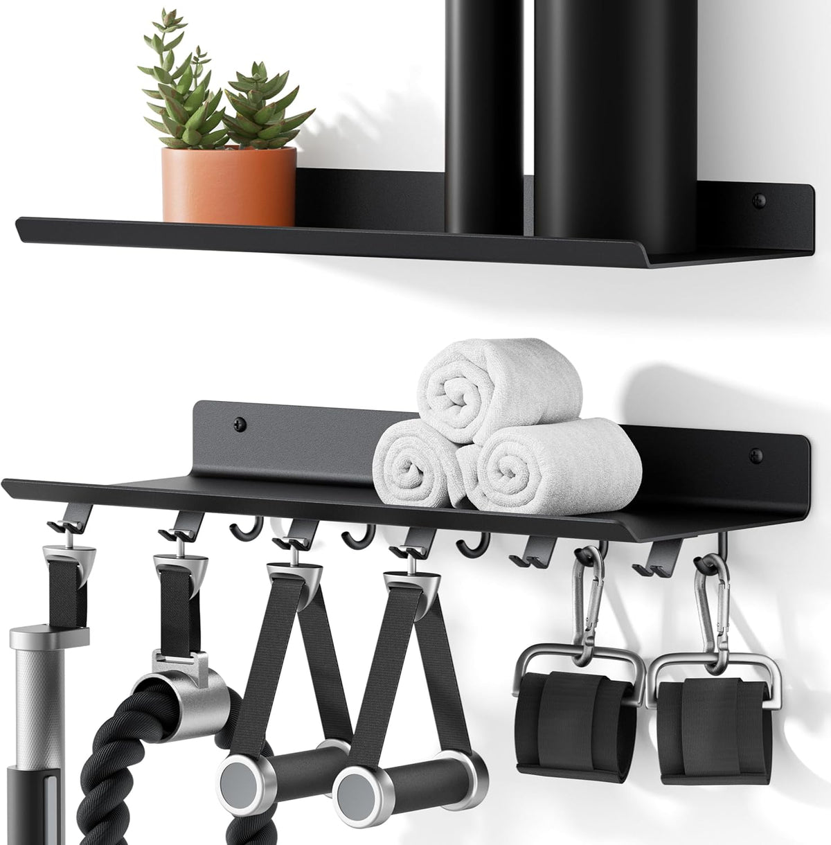 2-Tier Floating Shelf Compatible with Tonal Accessories, Home Gym Storage Shelf, Gym Rack Wall Mount Organizer, Workout Metal Holder, T-Bracket Lock Adapters Hanger, US Patent Holding