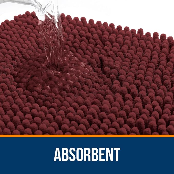 OLANLY Bathroom Rugs 35x24, Extra Soft Absorbent Chenille Bath Rugs, Rubber Backing Quick Dry, Machine Washable Bath Mats for Bathroom Floor, Tub and Shower, Home Decor Accessories, Andorra Red-Brown