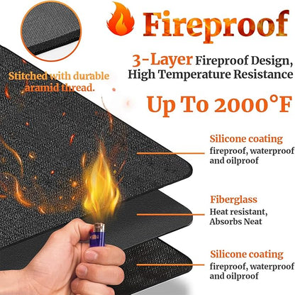 90 ×52 inches Under Grill Mats for Outdoor Grill/ Double-Sided Indoor Fireplace Mat Fire Pit Mat Fireproof Waterproof Oil-Proof, BBQ Mat Grill Pads Grilling Mat Protector for Deck Patio Gas Grills