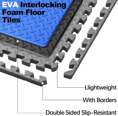 Puzzle Exercise Gym Flooring Mat, 3/4" Thick High-Density EVA Interlocking Tiles, Workout Mat for Home Gym, Fitness Equipment, MMA, Gymnastics, 24-Piece Shock-Absorbing Exercise Mat (96 Sq Ft)