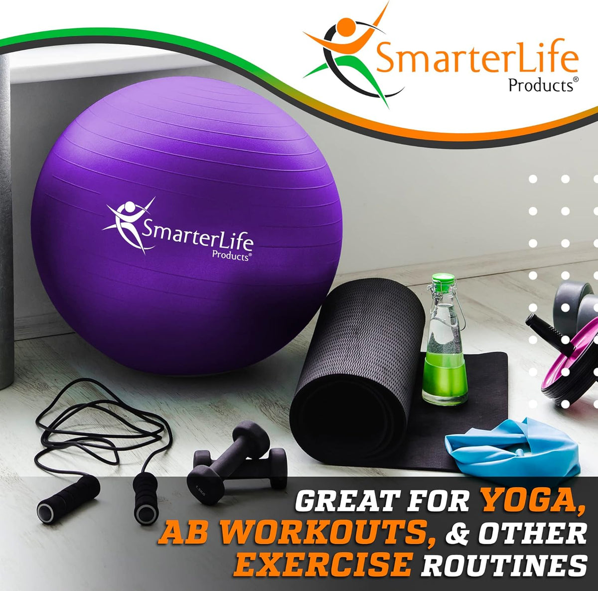 SmarterLife Exercise Ball Yoga Ball for Fitness, Balance, Stability, or Pregnancy, Gym Ball for Core Workout, Physical Therapy, Yoga Ball Chair for Office, Anti-Slip Anti-Burst
