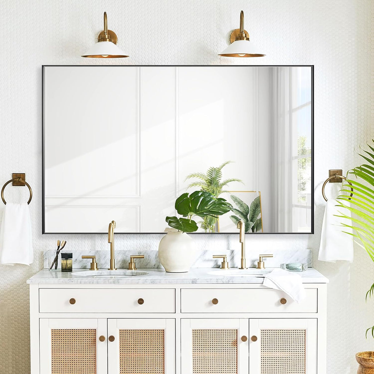 27x40 Inch Black Bathroom Mirror for Wall, Aluminum Frame Rectangle Rectangular Vanity Mirror, Modern Large for Bedroom, Living Room, Horizontal or Vertical