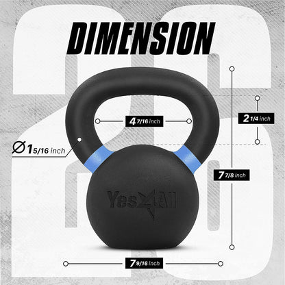 Yes4All Powder Coated Cast Iron Kettlebell Strength Training Kettlebells Weight Set for Full Body Workout, Home Gym