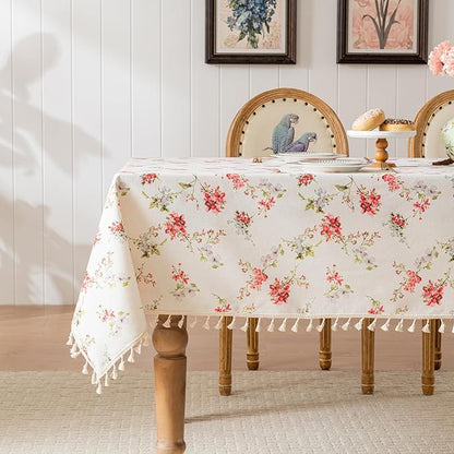 Rectangle Tablecloth Pastoral Style, Waterproof & Stain Resistant Table Cloth Wrinkle Free Table Cover for Dining/Kitchen/Patio, Washable Indoor & Outdoor Use, 55"X102" Red