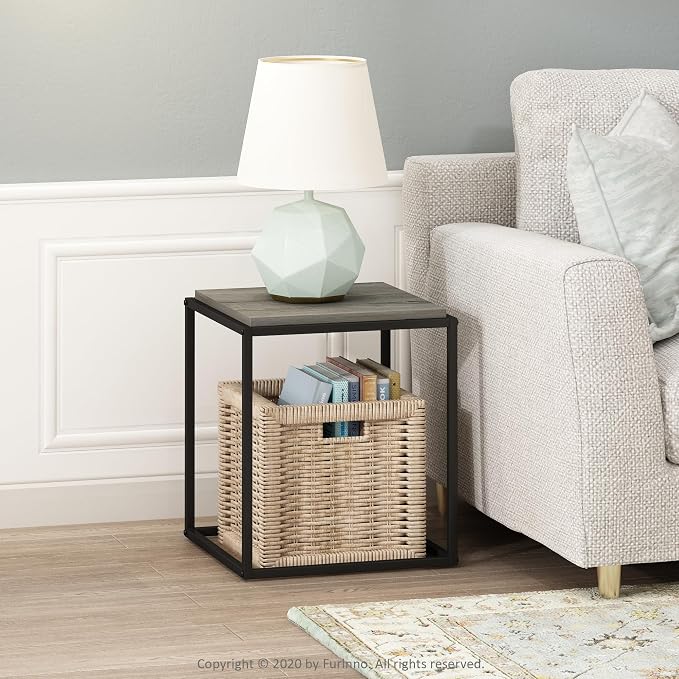 Furinno Moretti Cube Modern Stackable End Table Shelf, French Oak Grey