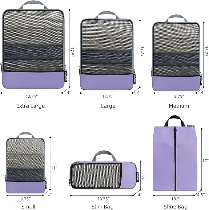 BAGAIL 4 Set/6 Set/8 Set Compression Packing Cubes Travel Accessories Expandable Packing Organizers (Half Mesh, 6-Lavender)