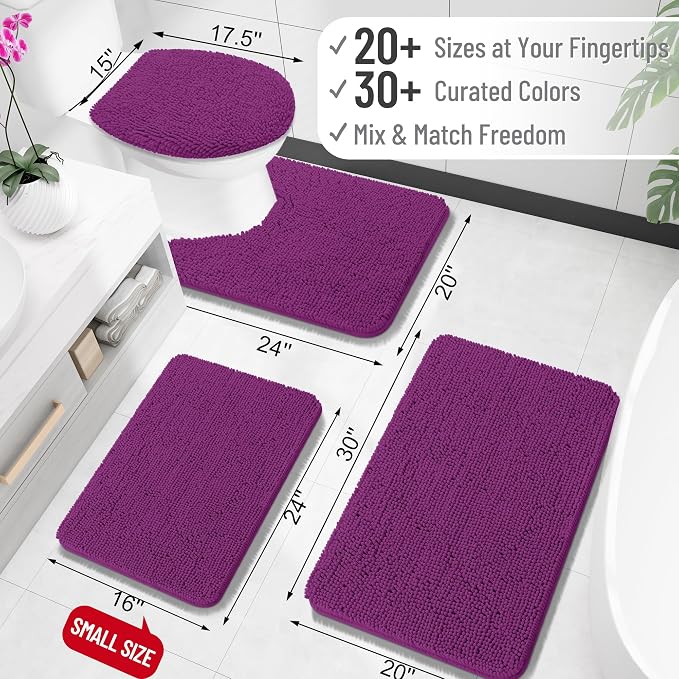 OLANLY Large Bathroom Rugs 40x24, Extra Soft Absorbent Chenille Bath Rugs, Rubber Backing Quick Dry, Machine Washable Bath Mats for Bathroom Floor, Tub and Shower, Home Decor Accessories, Purple