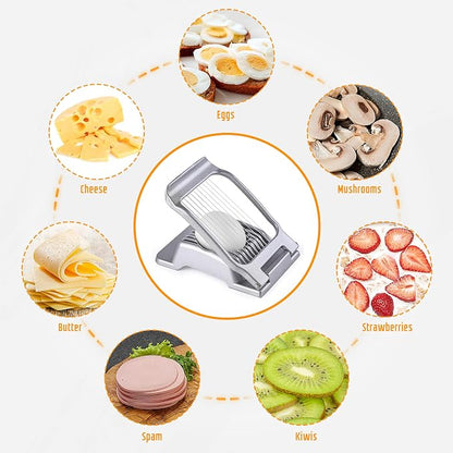 Egg Slicer for Hard Boiled Eggs, Stainless Steel Wire, Multipurpose Heavy Duty Aluminium Egg Cutter Dishwasher Safe for Egg, Salads & Sandwiches, Strawberries, Mushrooms & Soft Cheese, Fruit, Sliver
