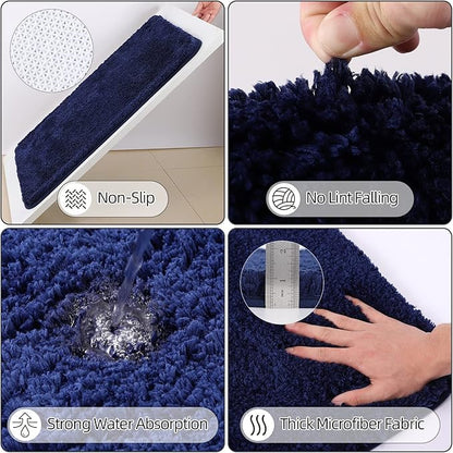 24PC Navy Blue Bathroom Set with Shower Curtain and Rugs, Blue Bathroom Sets Complete with Trash Can,Soap Dispenser,Soap Dish,Toilet Brush,Toothbrush Holder and Cup,Tray,Q-Tip Holders