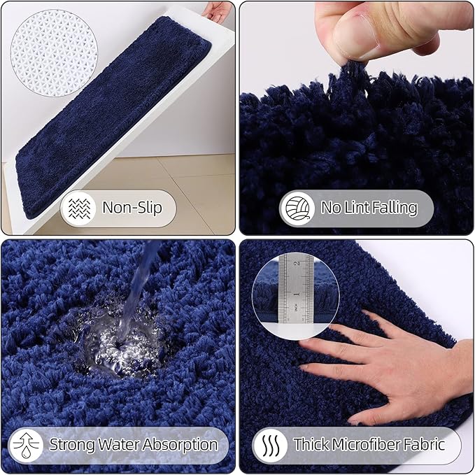 Bathroom Accessory Set–Bathroom Sets with Shower Curtain and Rugs, No Slip Bathroom Rugs Super Absorbent, Blue Ombre Water-Proof Shower Curtain with Hooks, Blue Bathroom Sets Complete for Home