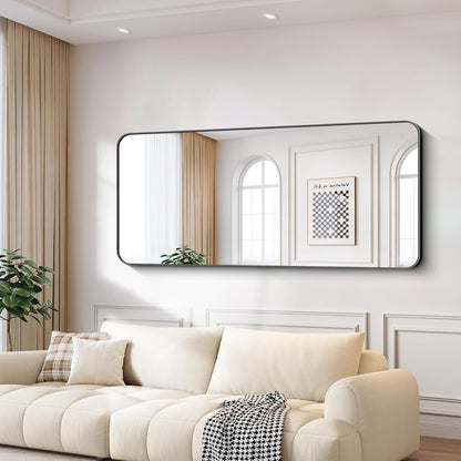 FORBATH Large Bathroom Mirror 72x30 Inches, Black Oversized Wall Mirror for 2 Sinks Aluminum Frame Wall Mounted Rounded Corner Morndern Mirror for Bathroom Bedroom Entryway Living Room