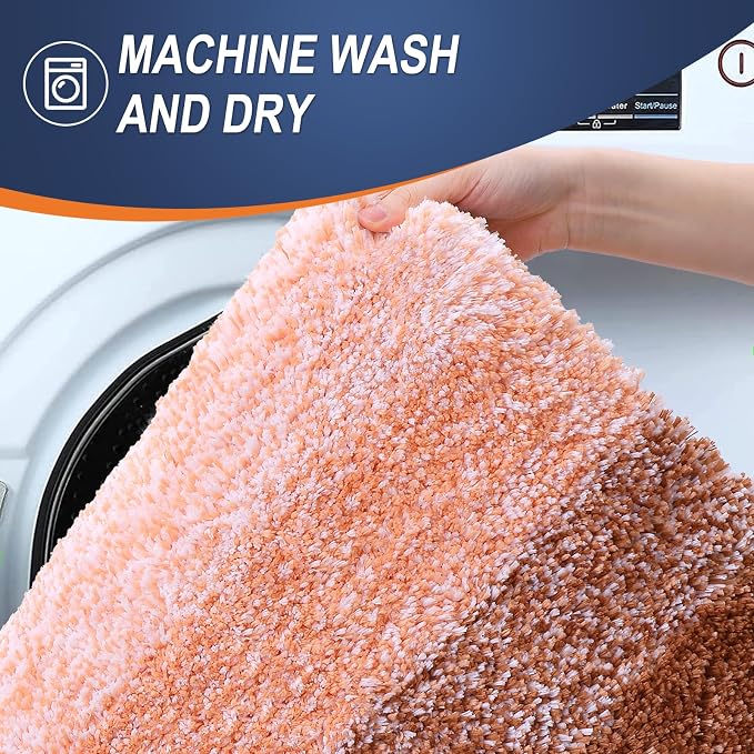 OLANLY Luxury Toilet Rugs U-Shaped 24x20, Extra Soft and Absorbent Microfiber Bathroom Rugs, Non-Slip Plush Shaggy Bath Mat, Machine Wash Dry, Contour Bathroom Mats for Toilet Base, Orange