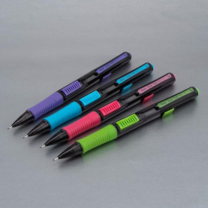 Pentel Quick Click Pop Mechanical Pencil, (0.7mm) Medium 2B Lead, Black Barrel W/Green Trim, Box of 12 (PD217AK)