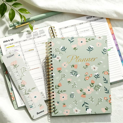 SUNEE 2027 Appointment Book, Quarter-Hourly, Weekly Monthly Planner, 6" x 8.3",Green Wildflower