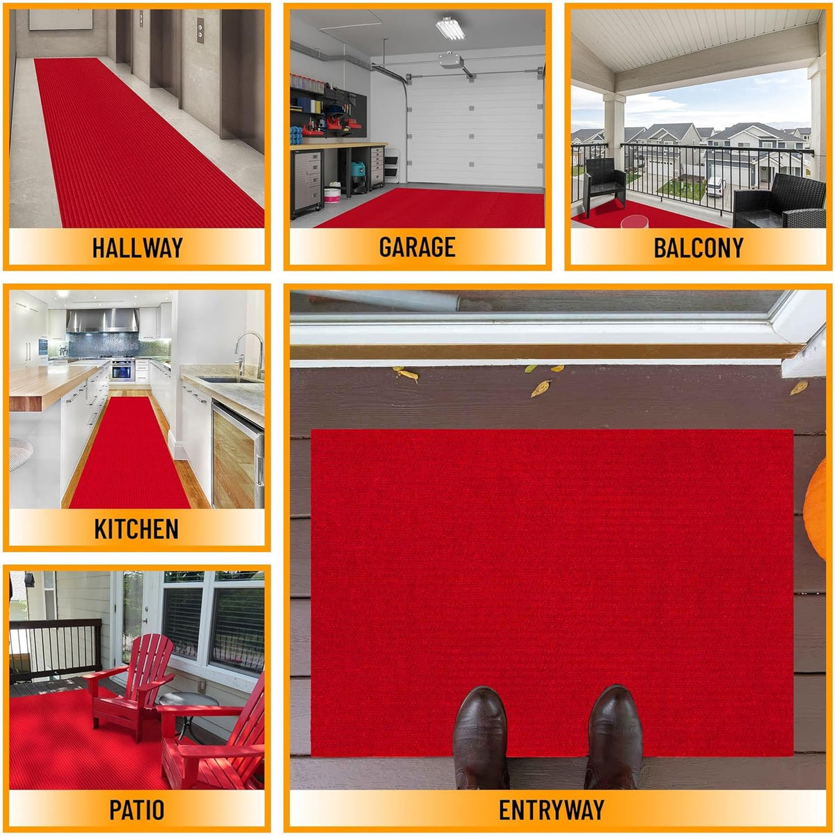 Ottomanson 2' x 13' Hallway Runner with Scraper Pile - Extra Durable Non-Slip Rug Mat for Indoor & Outdoor Use - Ideal for Kitchen, Entryway, Patio & Garage - High-Traffic Carpet, Red