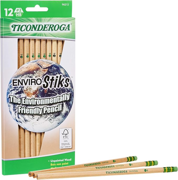 Ticonderoga EnviroStik, No. 2 Soft, Six 12-Count Hang Tab Boxes, Total 72 Pencils, (Wood-Cased Black Writing), Made from Recycled Content, 100% Recyclable (96212)