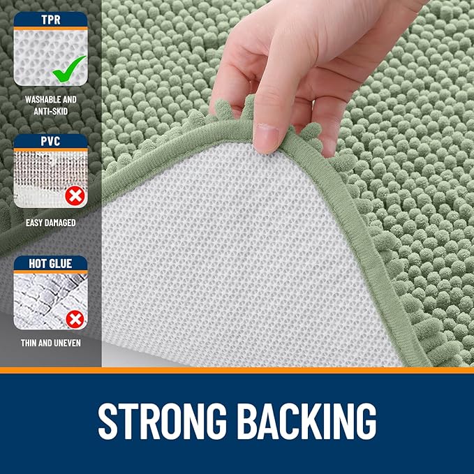 OLANLY Large Bathroom Rugs 59x35, Extra Soft Absorbent Chenille Bath Rugs, Rubber Backing Quick Dry, Machine Washable Bath Mats for Bathroom Floor, Tub and Shower, Home Decor Accessories, Sage Green
