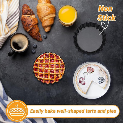 Beasea 4 Inch Mini Quiche Pan Set of 6, Non-Stick Tart Pan with Removable Bottom Round Mini Pie Pans for Oven Baking, Quiche Cheese Cakes