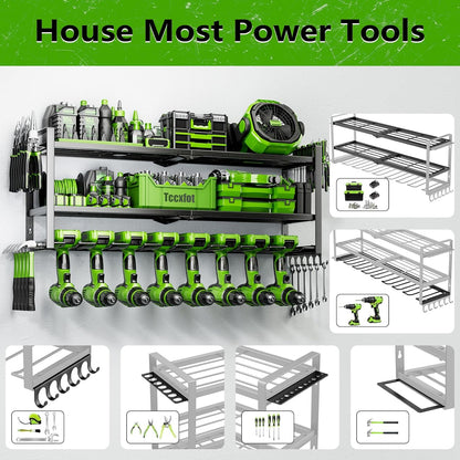 Power Tool Organizer - 3 Layer 8 Drill Holder Wall Mount, Storage Rack for Garage Organization, Large Tool Shelf, Gifts for Him Men Dad Husband Anniversary Fathers Day, Cool Gadget Stocking Stuffer