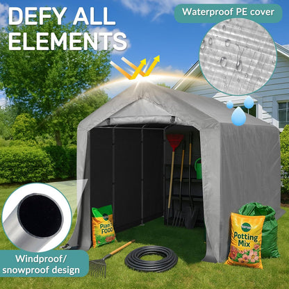 Outvita Outdoor Portable Storage Shed Tent, 8x12 ft Waterproof Carport with Roll-Up Zipper Door and Durable Galvanized Steel Frame, Ideal for Motorcycle, GTV, Bike, Wood Tool Lawn Mower Storage