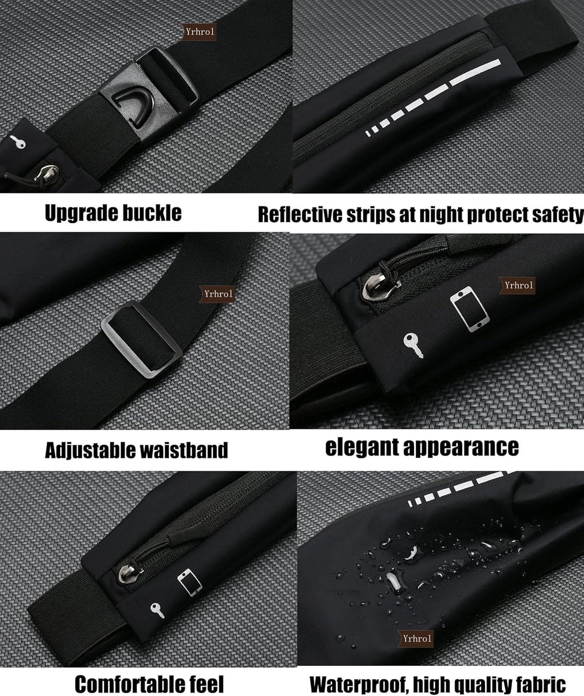 2 Pack Running Belt Slim Pack for Women Men, Phone Holder Runners Pouch Waist Belt for Workout Jogging, Money Belt Running Gift Gear Accessories, Black, One Size, Fashion (Black)