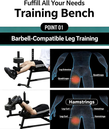 BARWING Multi-Function Adjustable Weight Bench with Leg Extension and Curl, Preacher Curl Attachment, Incline Decline Bench Press for Home Gym, 1500LB Heavy Duty Workout Bench