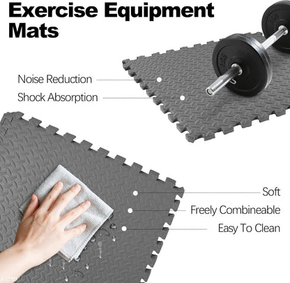Puzzle Exercise Gym Flooring Mat, 3/4" Thick High-Density EVA Interlocking Tiles, Workout Mat for Home Gym, Fitness Equipment, MMA, Gymnastics, 24-Piece Shock-Absorbing Exercise Mat (96 Sq Ft)