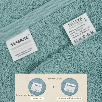 SEMAXE 4-Pack Luxury Bath Towels for Bathroom, 100% Cotton, Soft, Absorbent, and Quick-Drying, 55"x27", Blue, Perfect for Hotels, Gyms, and Spas