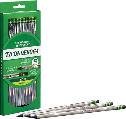 Ticonderoga Noir Wood-Cased Pencils, Pre-Sharpened, #2 HB, Holographic (Pack of 6, 72 Count Total)