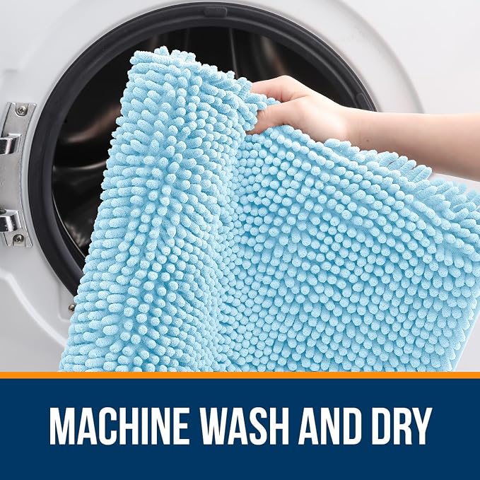 OLANLY Large Bathroom Rugs 40x24, Extra Soft Absorbent Chenille Bath Rugs, Rubber Backing Quick Dry, Machine Washable Bath Mats for Bathroom Floor, Tub and Shower, Home Decor Accessories, Sky Blue