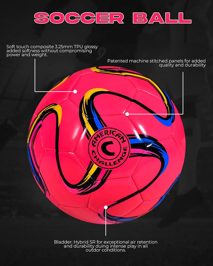 American Challenge Brasilia Soccer Ball – Soccer Ball Size 5, 4, 3 & 2 – for Youth & Adults – Ideal for Practice, Training & Grass Fields
