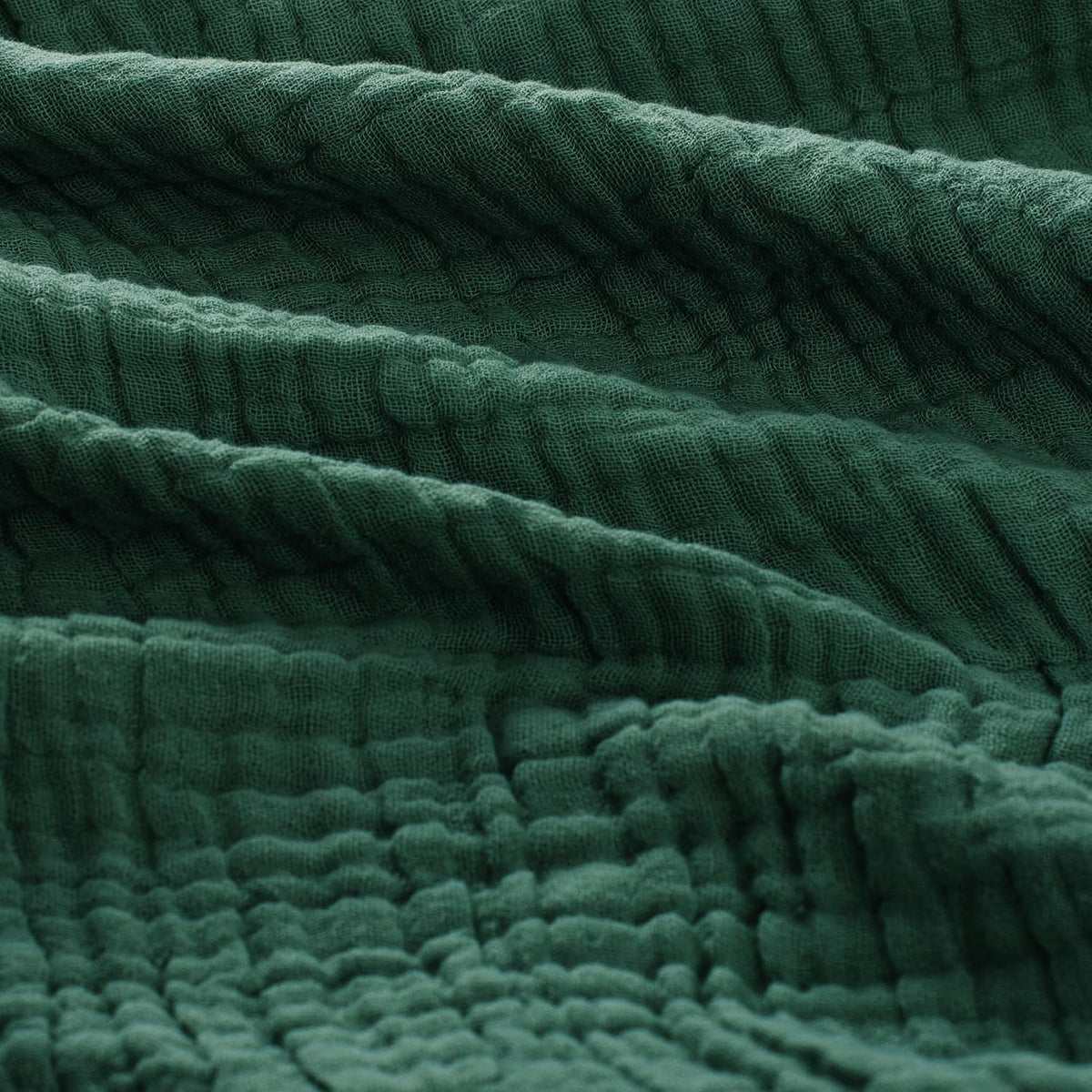 Carriediosa 100% Cotton Muslin Throw Blanket 90" X 90" Queen Size，4-Layers Summer Gauze Throws for Bed Couch，Soft Lightweight Breathable Linen Blankets Bedspread for Adults All Season，Dark Green