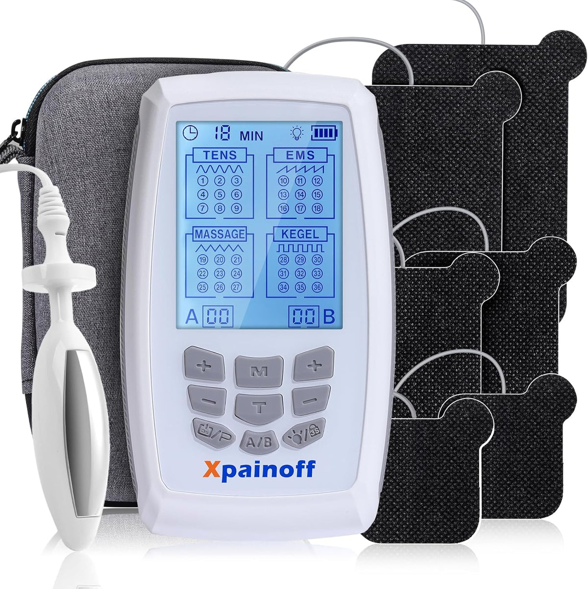 TENS Unit & EMS Pelvic Floor Muscle Exercise,36 Modes Rechargeable Dual Channel EMS Massager Machine with Pelvic Floor Muscle Electrode Probe and Travel Case