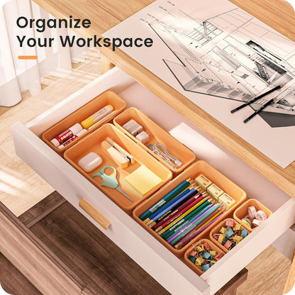 A-LUGEI【𝟰𝟲𝗣𝗖𝗦 & 5 Size】Tool Box Organizer Tray Divider Set,【Orange】Desk Drawer Organizer, Garage Organization and Storage Toolbox Accessories Rolling Tool Chest Cart Cabinet WorkBench Small Part